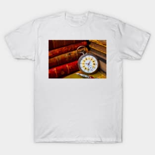 Beautiful Old Pocket Watch And Stacked Books T-Shirt